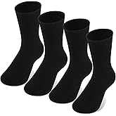 AWAYTR Kids Boys Crew Socks - 4 Pack Ribbed Towel Bottom Hiking Dress Girls Black White Grey Sports Long Socks