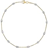 Savlano 18K Gold Plated Over 925 Sterling Silver Station Oval Moon Bead Anklet Chain For Women. Silver, Gold, Rose Gold - Made in Italy Comes With a Gift Box