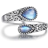 925 Sterling Silver Moonstone Ring Adjustable Filigree Vintage Jewelry Gifts for Women