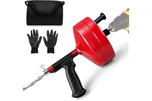 Noliven 50FT Drain Snake, Drain Snake with Drill Adapter, Flexible Sink Plumbing Unblocking Hand Auger with Work Gloves and S