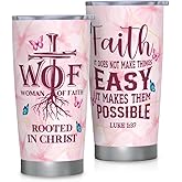 Christian Gifts for Women Tumbler 20oz, Woman of Faith Gift Stainless Steel Travel Mug, Religious Bible Spiritual Encouragement Inspirational Present, Gifts for Christian Women Birthday, Christmas