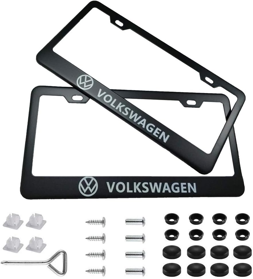 Auto sport 2pcs License Plate Frames with Screw Caps Set Stainless Steel Frame Applicable to US Standard Cars License Plate Fit Car Accessories Fit Vo-lkswagen Accessories