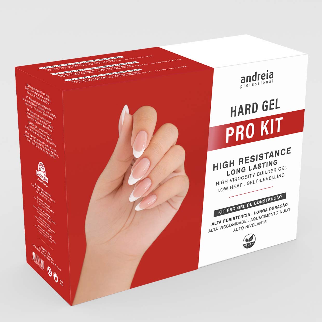 Andreia Professional PRO Hard Gel Nail Construction Kit: Hard Gel Clear, French Builder White, Ultrabond Primer, Top Coat, Extra Glow, Prep Clean Cleanser, Nail File, Towel & Gel Builder Brush