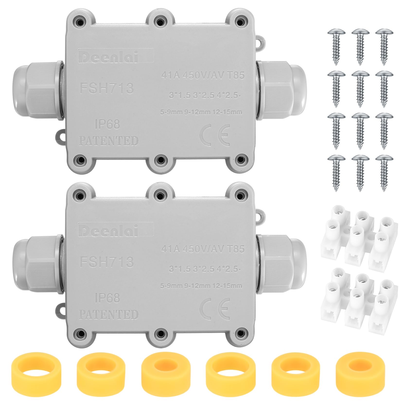2 Pcs IP68 Waterproof Junction Box Outdoor, 2 Way Outdoor Electrical Cable Connectors, Waterproof Electrical Junction Box for 5-15MM Diameter Cable Connection Wire Connectors, grey