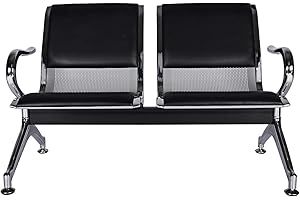 buenotoys 2-Seat Waiting Room Chairs - Waiting Room Bench with Arms Airport Reception Bench Guest Reception PU Leather Lobby Bench Waiting Area Chairs for Market Bank Hospital School, Black