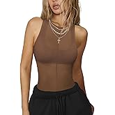 Sexy Mesh Sheer Tops for Women See Through High Neck Low Cut Scoop Back Slim Fitted Tank Mesh Shirt Going Out Tops