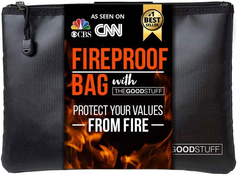 Fireproof Document Bag (2000℉), Protect Important Documents, Fireproof Bags (Extra Strength), Waterproof and Fireproof Document Bag, Fire Safe Bags, Keep Your Documents Safe (Legal) by The Good Stuff: Kitchen & Dining