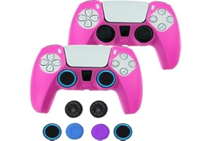 CTHTBZ 2PCS Soft Non-Slip Gel Controller Silicone Protective Skin Cover Case for PS5 Controller Grip, 2 Pack with 6 x Thumb Grip Caps(Hot Pink)