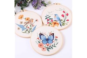 3 Sets Embroidery Kit for Beginners Adults,Needlepoint Kits for Adults with Easy Stamped Floral Pattern Fabric Hand Crafts,Ba