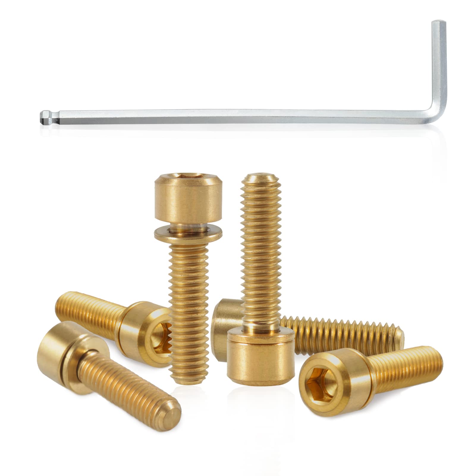 SPEEDWOX 6pcs Bicycle Stem Screw with Washers Set Titanium Alloy Bike Allen Hex Tapered Bolts Screw for MTB Road Bike Stem Parts,M5 x 20mm Gold