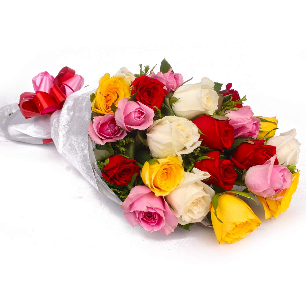 Valentine S Fresh Multi Colored Roses Flower Bouquet Bunch Of 40 Roses Amazon In Home Kitchen