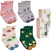 Dailylike Baby Boys Girls Non Slip Grip Ruffle Frilly Socks with Anti Skid Grippers Gift for Infants Toddlers Kids 4 Pairs
