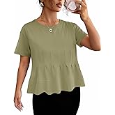 LOMON Spring Peplum Tops for Women Babydoll Pleated Short Sleeve Crop Swing Shirts Blouses Trendy Casual Clothing 2026