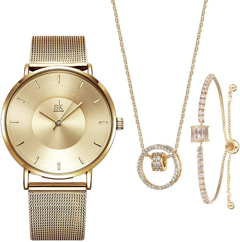 SHENGKE Watch Set for Women Luxurious Necklace Bracelet 3-Piece Jewelry Gift Set for Business