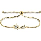 Hoops & Loops Shooting Star Bracelet, 925 Sterling Silver Cubic Zirconia Adjustable Pull Tie Bracelet for Women Men Teens, Silver/Gold/Rose Gold