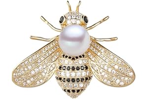 TENGRIAH Colorful Rhinestone Crystal Bee Brooch Vintage Bee Pearl Lapel Pin Fashion Shell Pearl Insect Animal Pin Jewelry Gift for Women