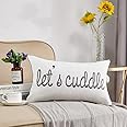 Sunkifover Decorative Rectangle Pillow Covers 12x20 Inches, Soft Solid Lumbar Pillowcase, Embroidered Rectangular Cushion Covers with Let's Cuddle Quote for Bed, Bedroom (Color Grey)