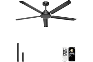 Ohniyou 60'' Ceiling Fan without Lights, Large Industrial Ceiling Fan No Lights, Remote & APP Control, 5 Aluminum Blades, DC 