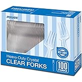 POSATE Plastic Forks Heavy Duty, Clear Disposable Silverware 100 Count | BPA-Free, Heat Resistant Heavyweight Forks Quality Cutlery Sturdy Utensils for Wedding Party