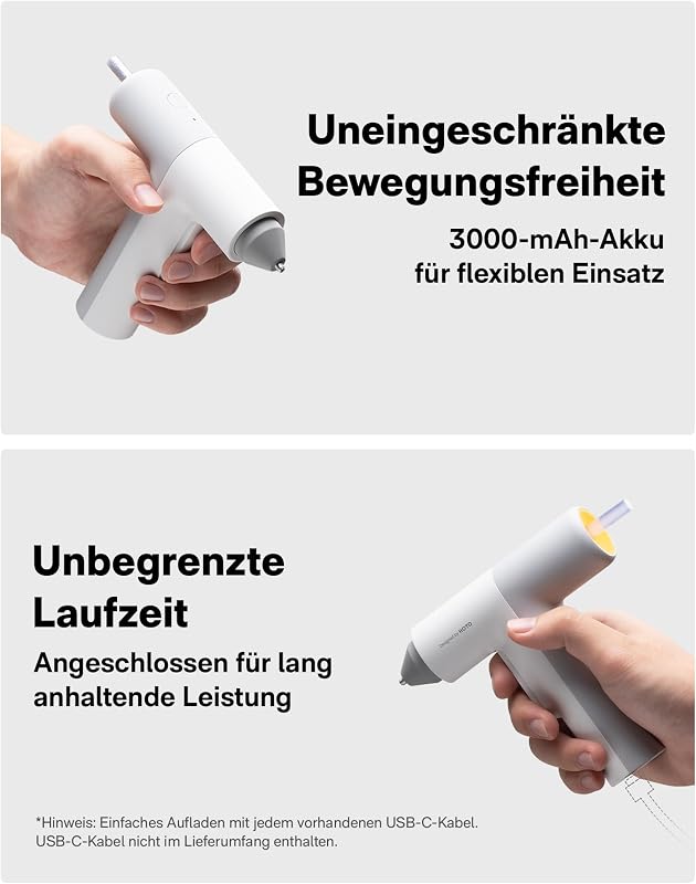 Akku Heißklebepistole Pro, 40 Heißklebesticks Klebepistole, USB-C
