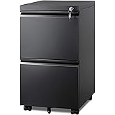 DEVAISE 2 Drawer Metal File Cabinet, Fully Assembled, Under Desk, Black, Lock, Fits Letter/Legal/A4 Size Files