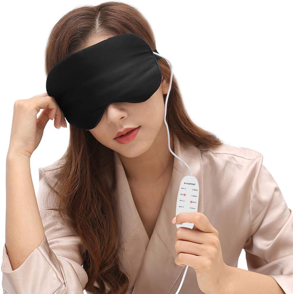 DTOWER Heated Eye Mask USB Warm Sleep Silk Steam Mask, Far-Infrared Health Care, Warm Therapeutic Treatment for Dry Eye, Dark Circles with Adjustable Strap, Washable Silk Eye Cover, 6.5 ft cable