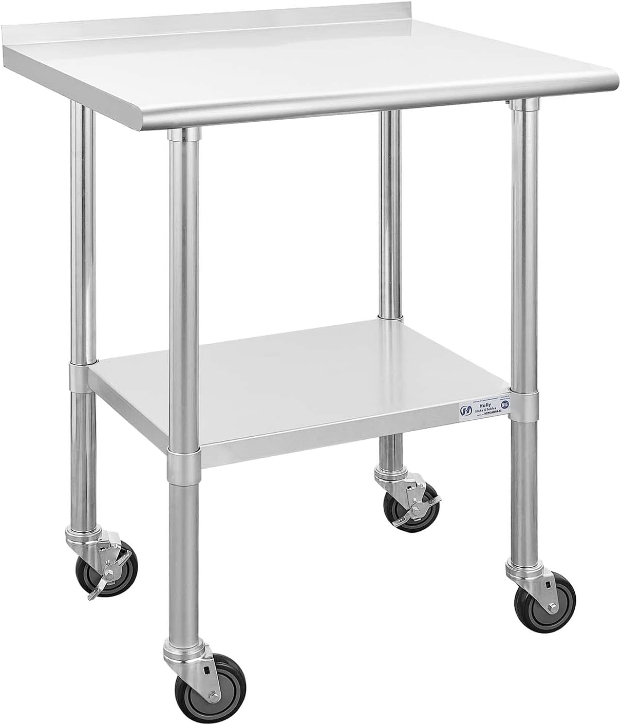 Photo 1 of Hally Stainless Steel Table for Prep & Work 24 x 30 Inches with Caster Wheels, NSF Commercial Heavy Duty Table with Undershelf and Backsplash for Restaurant, Home and Hotel