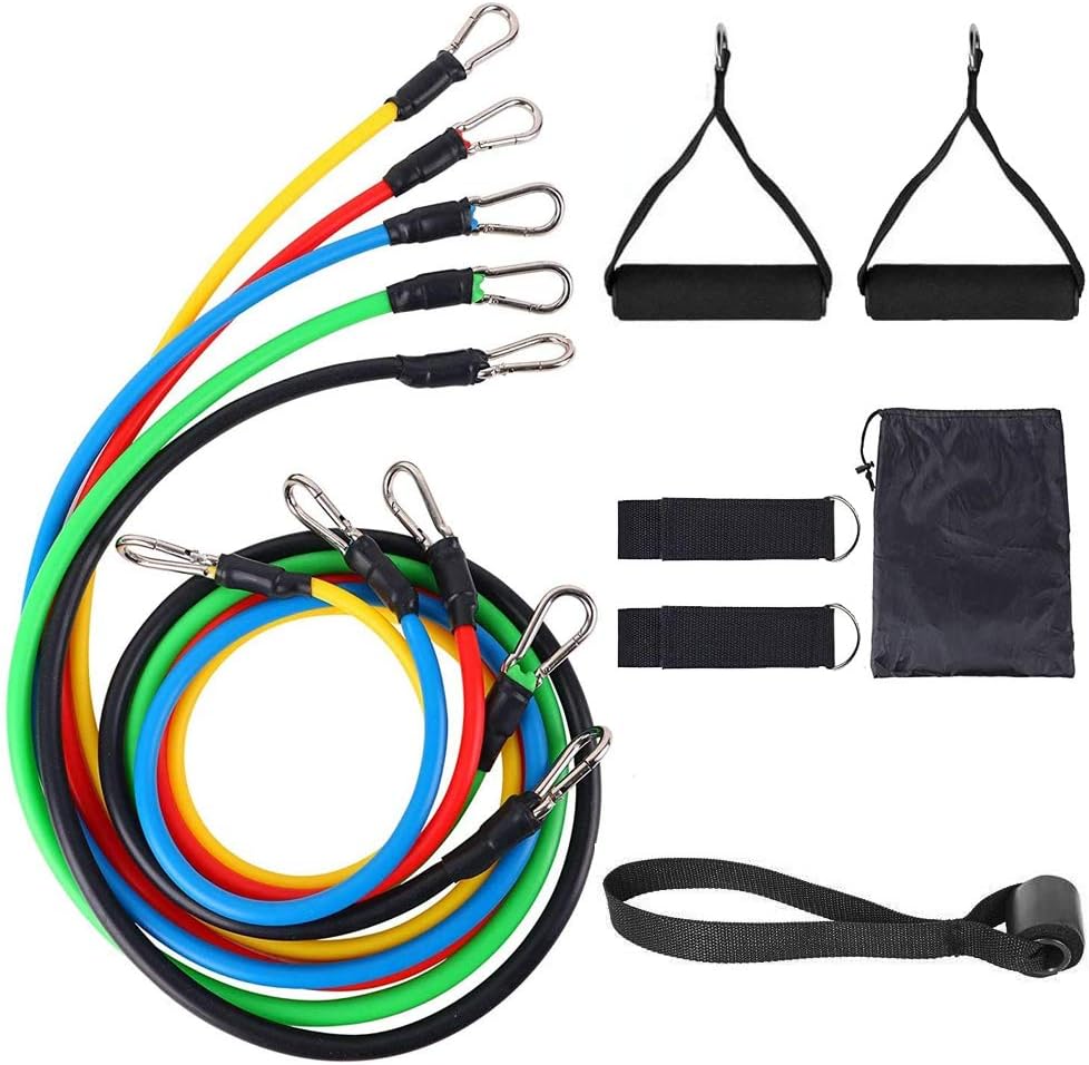 Home Exercise Resistance Bands Set Workout Tube Bands, 5 Loop 2 Core Sliders Door Anchor