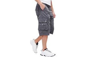 BEST SOUTH Men's Capri Long Twill Cargo Shorts Below Knee 13 Inches Cotton Relaxed Fit Casual Multi-Pocket