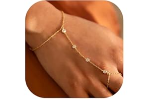CUEZIY Hand Chain Gold Bracelets for Women Dainty Gold Plated Finger Ring Zircon Adjustable Hand Chain Jewelry for Women Trendy Bracelets for Women Trendy Gold Hand Chain