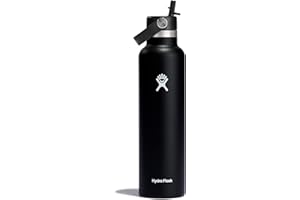 Hydro Flask Water Bottle - Insulated Stainless Steel - Straw Lid, Non Spill, Leakproof 24 Oz Black