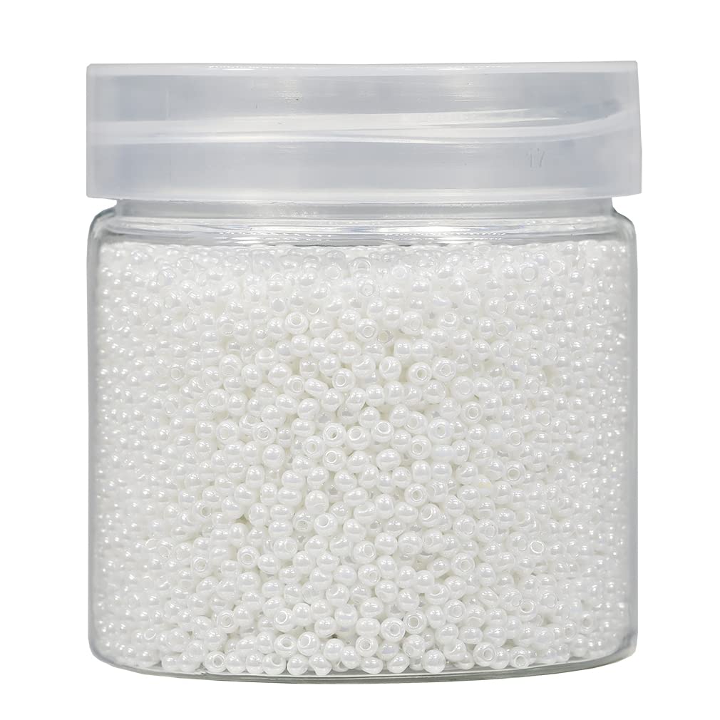 Bala&Fillic Size 2mm Round Seed Beads 10000pcs/110 Grams in Box 12/0 White Pearl Small Craft Seed Beads for Making Jewelry Earring Bracelets Necklace (White Pearl)