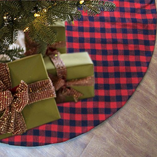EDLDECCO 36 inch Plaid Christmas Tree Skirt with Red and Black Buffalo Check Tree Skirt Double layers a Fine Decorative Handicraft for Holiday Party
