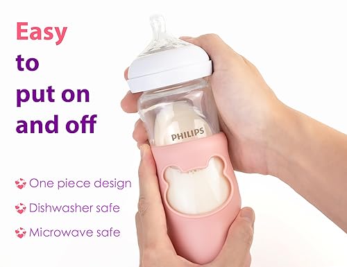 Philips Avent Silicone Baby Bottle Sleeves Anti Breakage Holder for  Natural Glass Baby Bottles, Compatible w