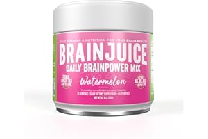 BrainJuice Nootropics Brain Support Supplement, Gluten Free Powder for Energy and Focus, Drink Mix with L Theanine, Alpha GPC, Vitamin B, Organic Green Tea Extract Caffeine, Watermelon, 15 Servings