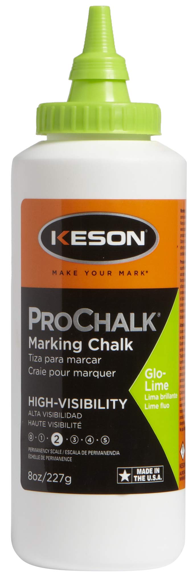 Keson 8GL ProChalk High Visibility Marking Chalk - Level 2, Glo-Lime, 8-Ounce