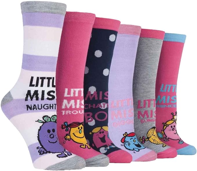 6 Pairs Ladies Little Miss Fun Character Novelty Socks, 6 Designs, UK
