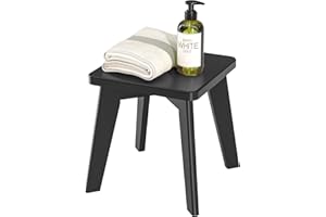 BAMSANRITZ Shower Stool for Shaving Legs Kids Adults Small Bench for Bathroom Sink Bedroom Bamboo Wooden Stool for Inside Shower Black 10 inch