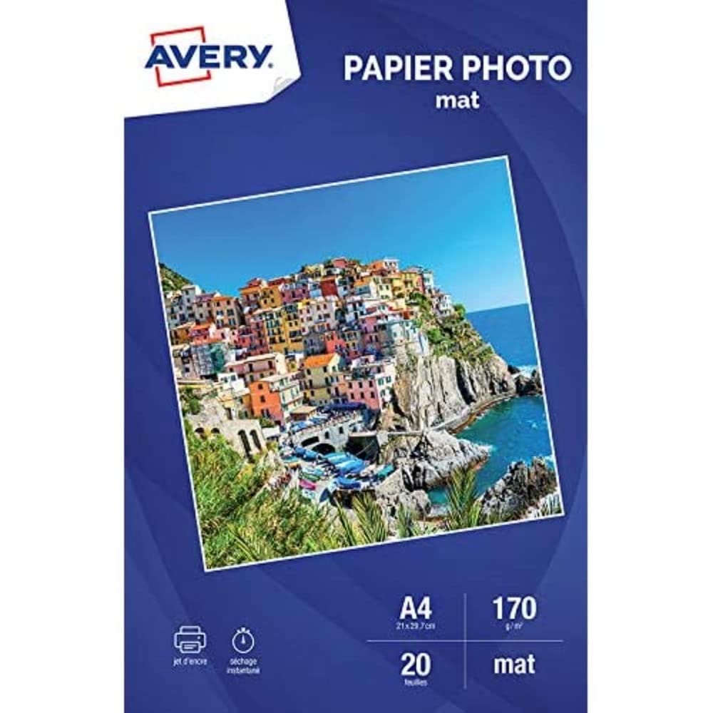 Avery 20 Sheets of Matte Photo Paper – 170 g/m² – A4 – Inkjet Printing