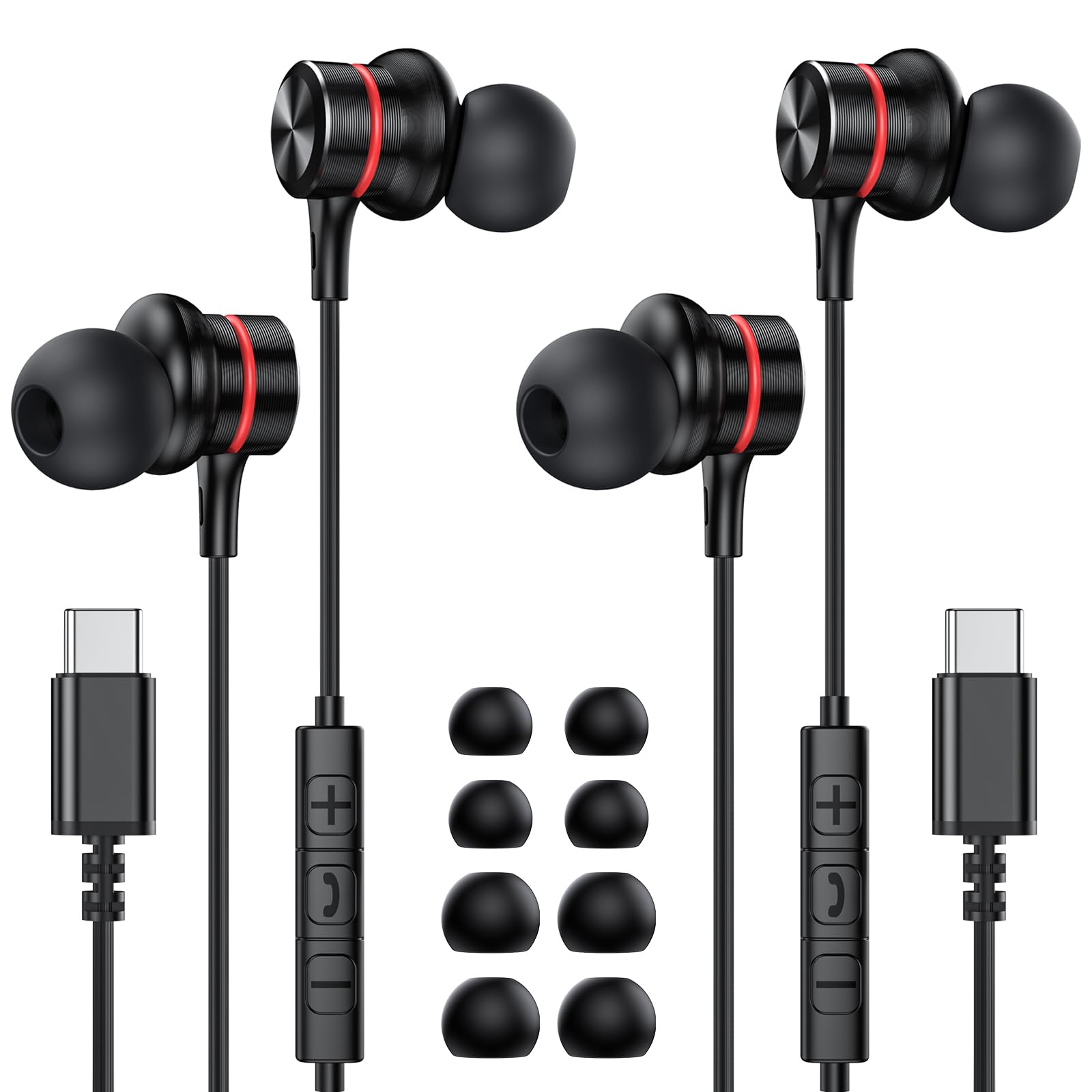 MOSWAG 2Pack USB C Headphones, USB Type C Earbuds in-Ear Wired Earphones with Microphone for iPhone 16 15 Pro Max Plus iPad Pro, Pixel 8 9, Samsung Galaxy S24 S23 S22,Smartphone, Laptop, Pc