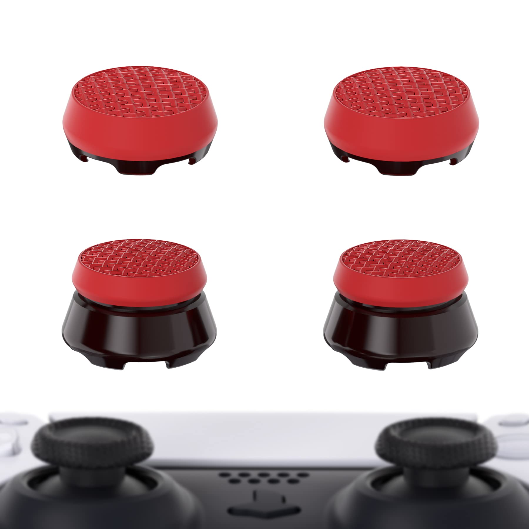 PlayVital Thumbs Pro ARMOR Thumbstick Extender for ps5 Controller, Joystick Caps Grip for ps5 Controller - 2 High Raise and 2 Mid Raise Dome - Scarlet Red & Black