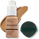 PHOERA Foundation Makeup Naturally Liquid Foundation Full Coverage Mattle Oil-Control Concealer 8 Colors Optional,Great Choice For Gift (#105 Sand,30ml)