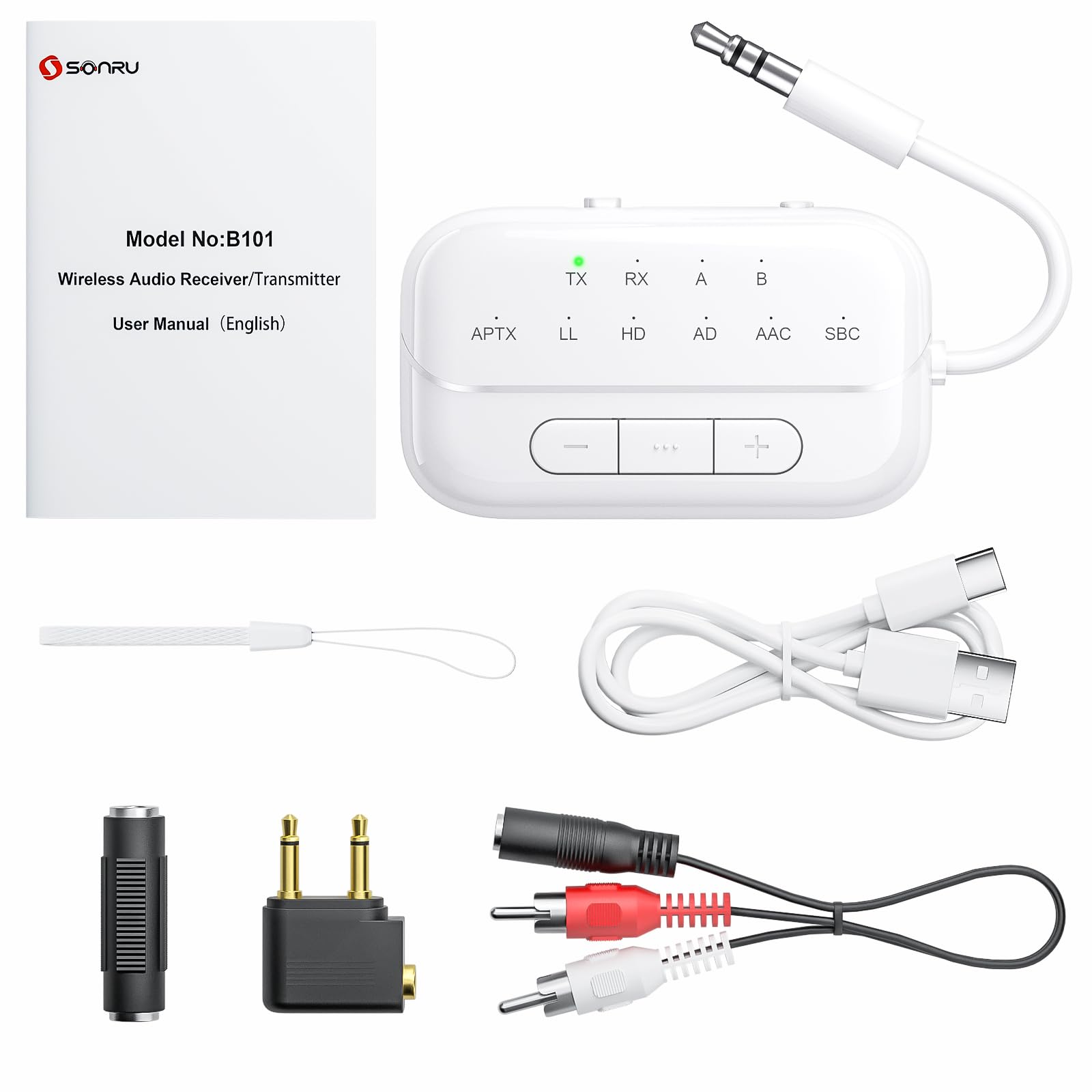 SONRU Bluetooth Transmitter 5.3 Airfly Adapter Flugzeug Gadgets, 2 in 1 Bluetooth Sender Empfänger Aux Klinke 3.5 Audio Adapter für 2 Kopfhörer/TV/Lautsprecher/Home Stereoanlage/Autoradio 8