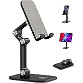 OCYCLONE Phone Stand, Adjustable Height and Angle Foldable Cell Phone Stand Holder for Desk, Taller iPhone Stand Compatible w