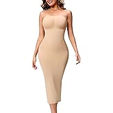 HEPOE Strapless Shapewear Slip for Women Under Dress, Tummy Control Long Slip Dress, Seamless Back Slit Body Shaper