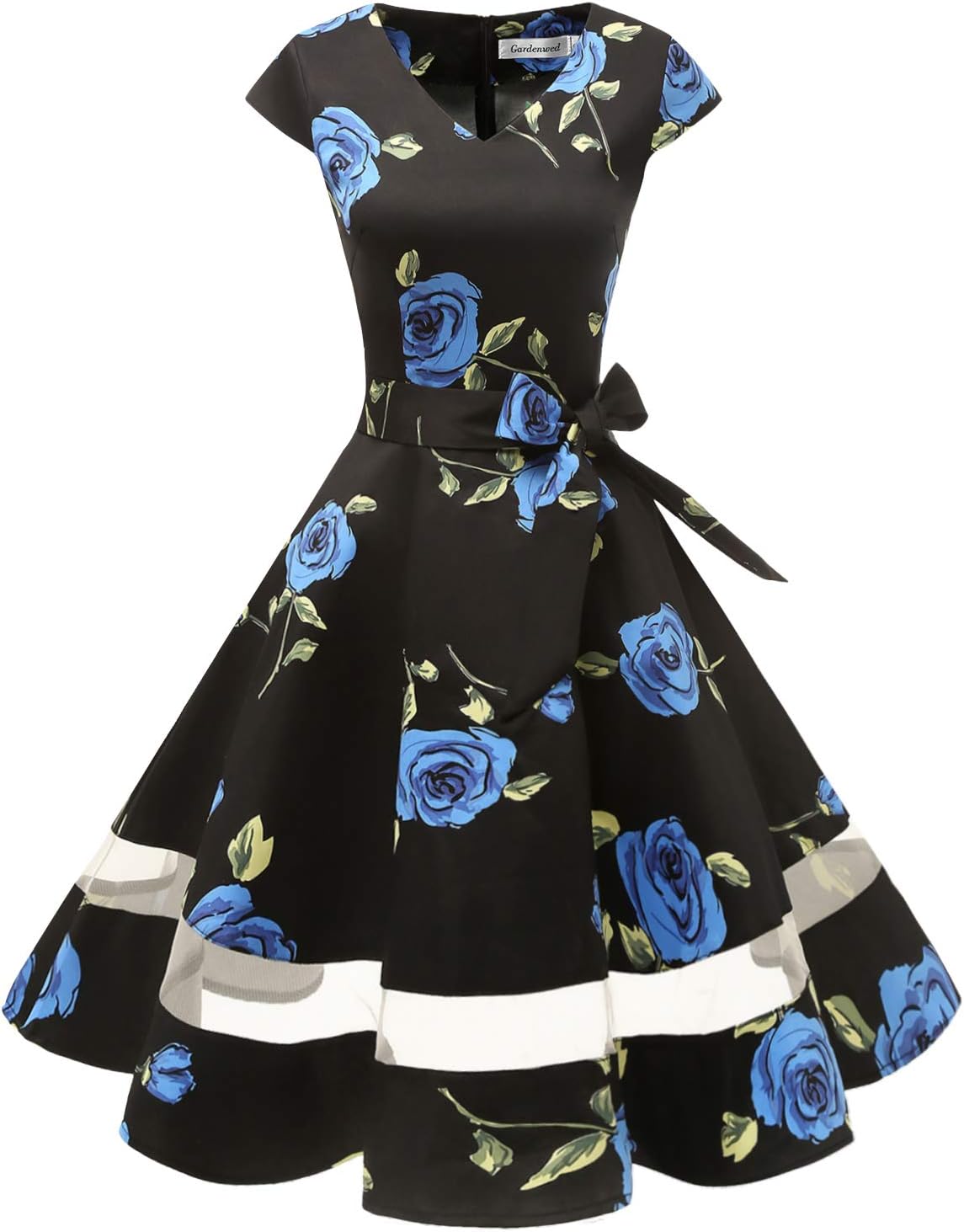 Gardenwed Women's 1950s Rockabilly Cocktail Party Dress Retro Vintage Swing Dress Cap-Sleeve V Neck