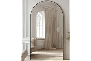 LadyNow Full Length Mirror, 78"x38" Oversized Floor Mirror Freestanding, Full Body Floor Standing Mirror with Stand, Hanging Mounted for Bedroom Living Room, Black, Arched Style