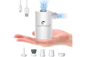 FLEXTAILGEAR MAX Pump 2020 Portable Air Pump with 3600mAH Battery USB Rechargeable Air Pump-Quick Inflate Deflate for Sleeping Pads, Air Mattress, Pool Toys, Floats, Swimming Ring, Air Bed (White)