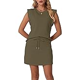 GRECERELLE 2026 Women's Summer 2 Piece Skort Set Cap Sleeve Round Neck Top & Tennis Skirt with Pockets for Athletic & Casual