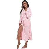 Trek Forte Womens Plush Soft Robe Warm Fleece Shawl Collar Bathrobe Fluffy Long Spa Robes with Pockets